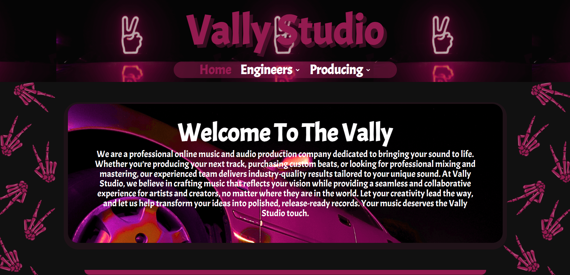 Custom website designed for Vally Studio by NexPixel.