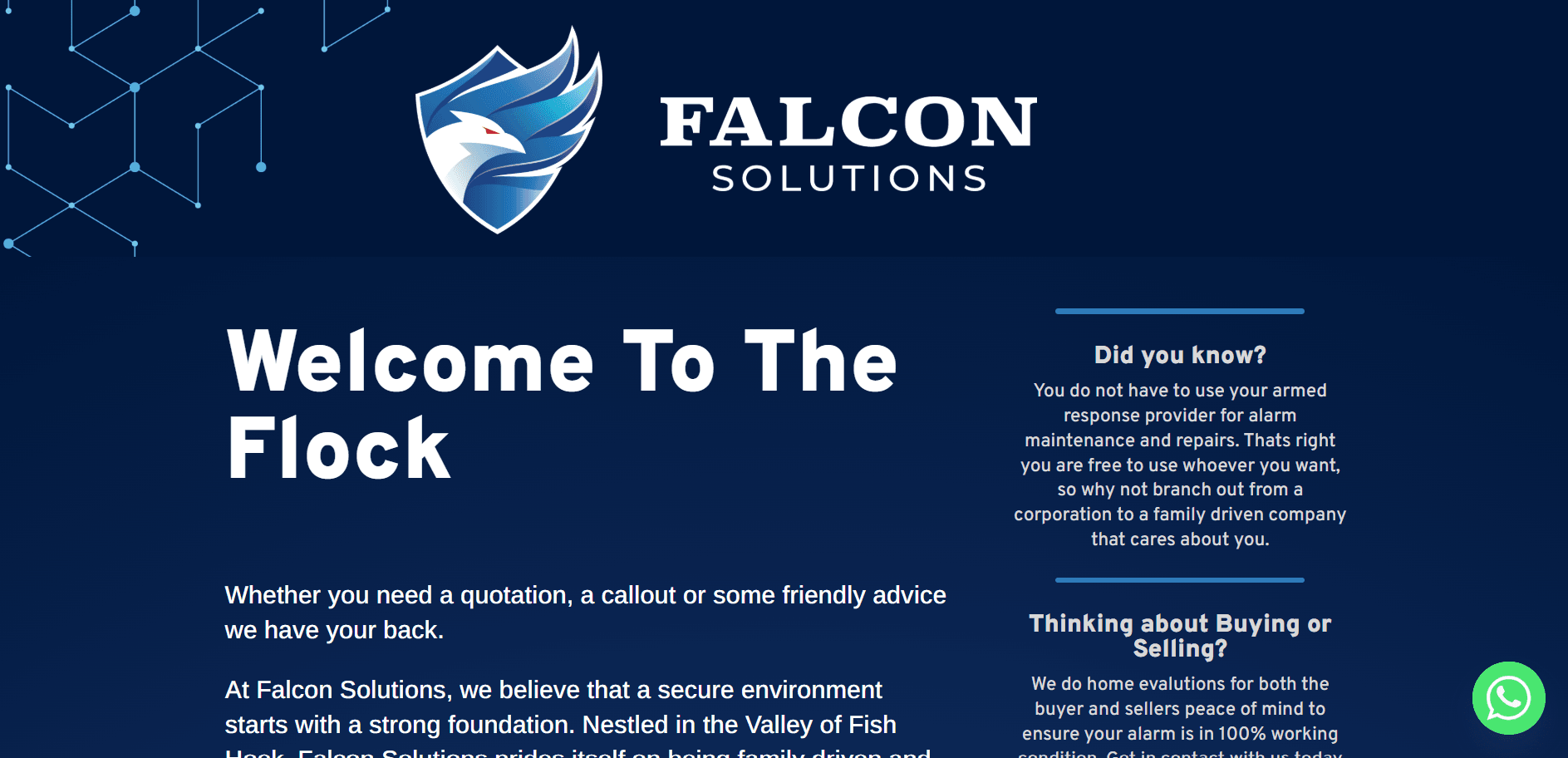 Custom website designed for Falcon Solutions security and CCTV services.